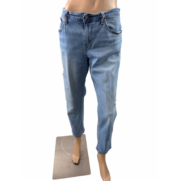 Women's Levi's Blue Distressed Boyfriend Jeans Sz 31 Minimalist 90s Inspired Y2K - Picture 2 of 16